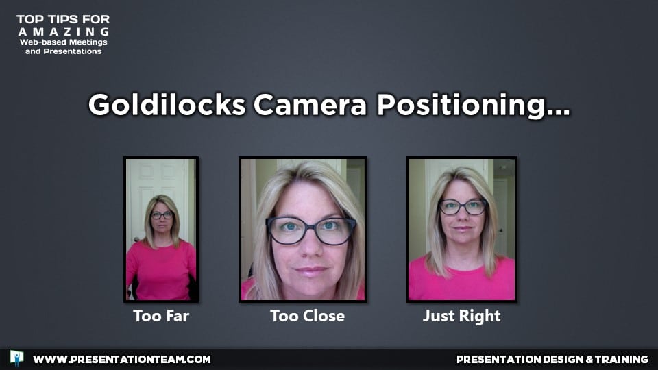 Web Meeting Tech Tip:  Position your camera correctly; not too close and not too far.